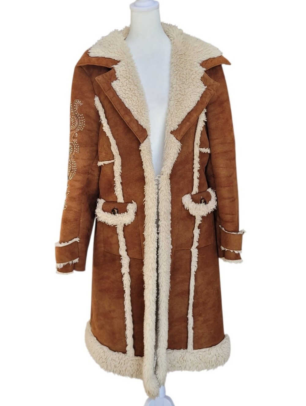 *Rare* Vintage Wilsons Leather Penny Lane Coat Faux Suede Embroidered Trim Boho